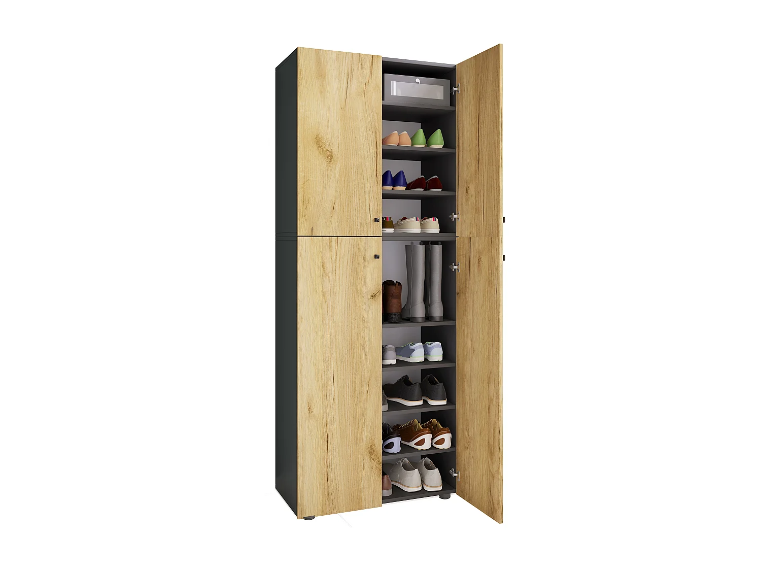 Shoe cabinet Lona Anthracite / honey oak W. 70 x H. 184 x D. 40 cm