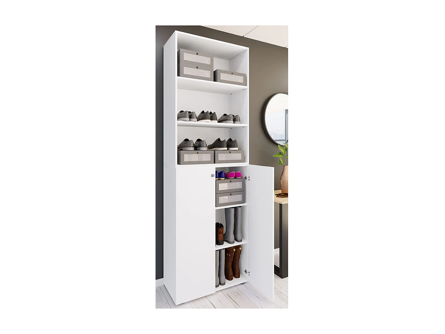 Shoe cabinet Lona White H. 220 x W. 70 x D. 40cm
