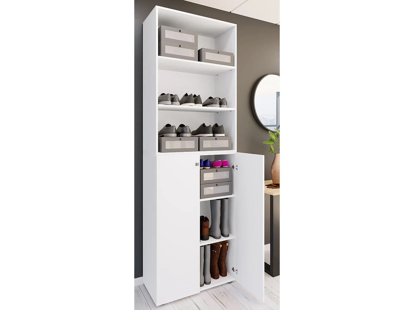 Shoe cabinet Lona White H. 220 x W. 70 x D. 40cm