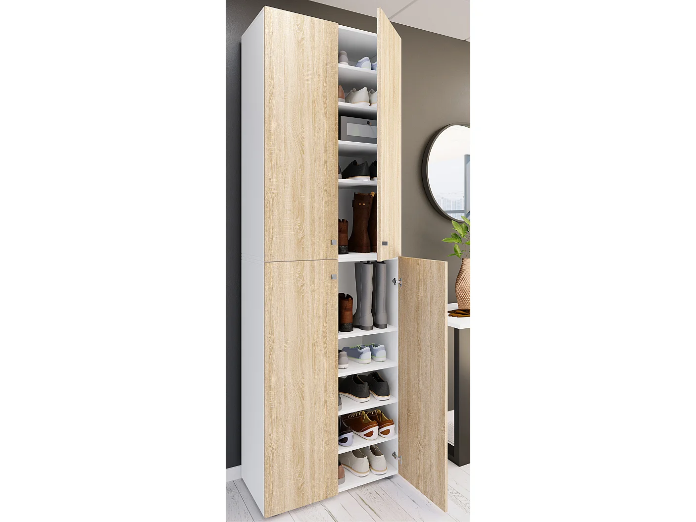 Shoe cabinet Lona White / Sonoma oak H. 220 x W. 70 x D. 40cm