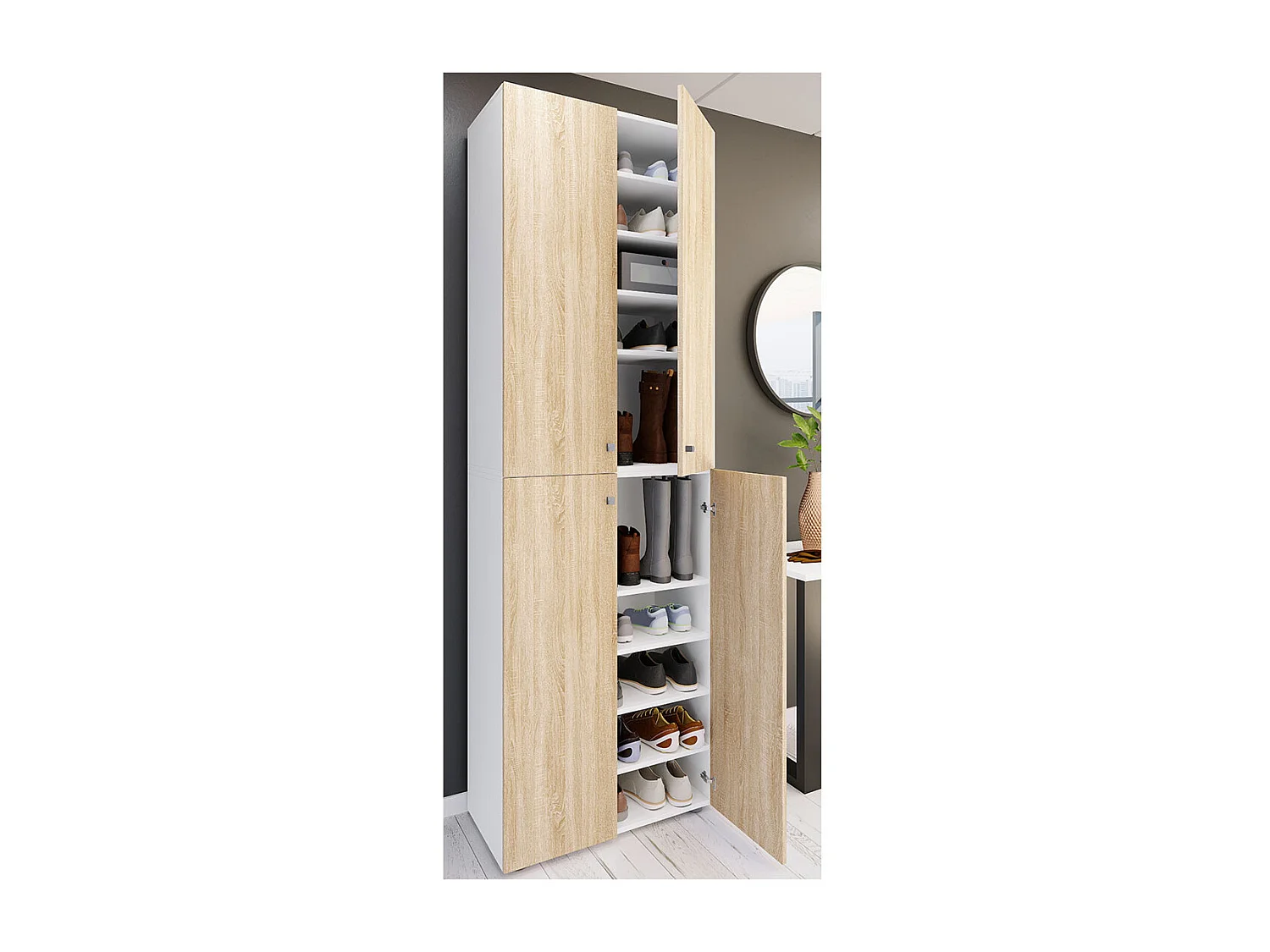 Shoe cabinet Lona White / Sonoma oak H. 220 x W. 70 x D. 40cm