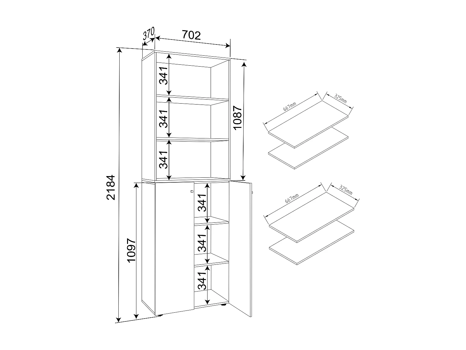 Office cabinet Ulas Gray H. 220 x W. 70 x D. 40cm
