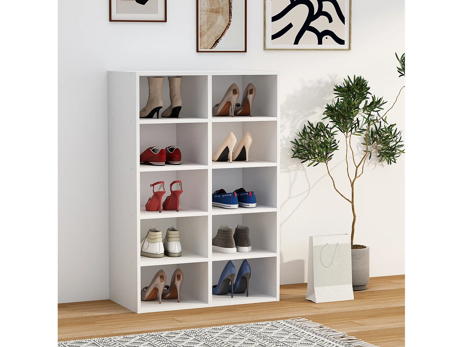 Shoe Shelf Hinsol White H. 84 x W. 55 x D. 30 cm
