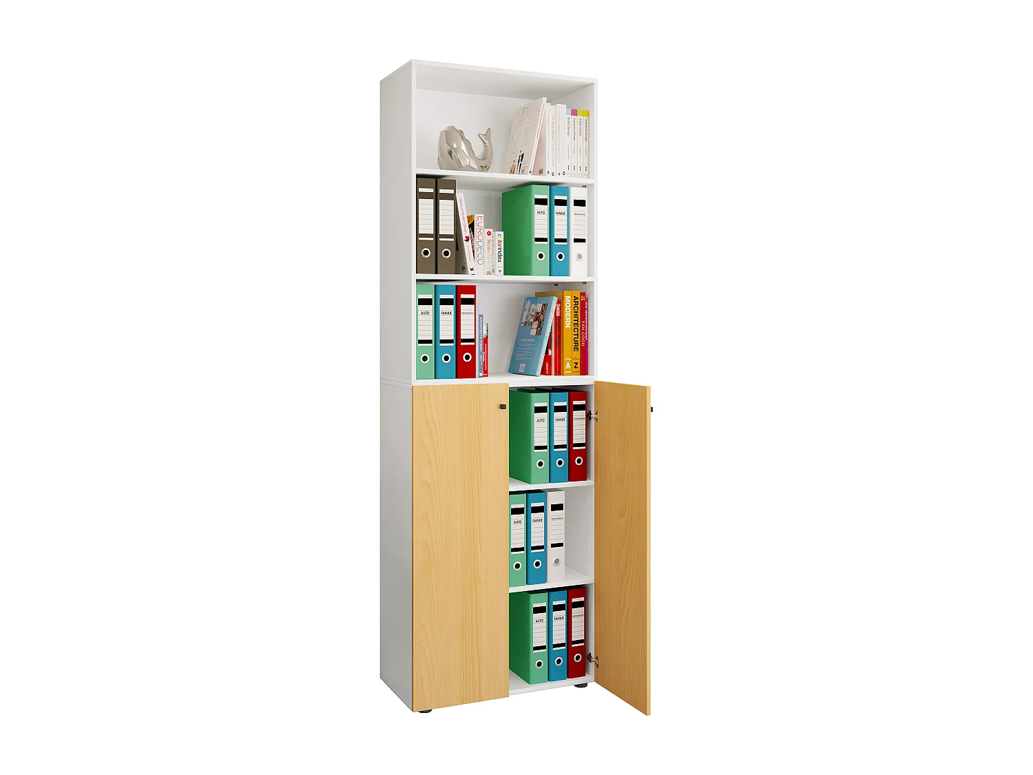 Office cabinet Ulas White / Beech H. 220 x W. 70 x D. 40cm