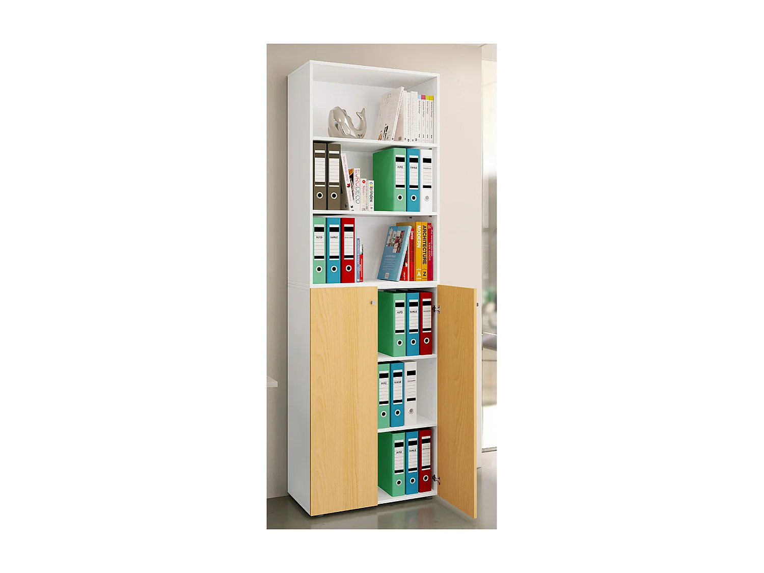 Office cabinet Ulas White / Beech H. 220 x W. 70 x D. 40cm