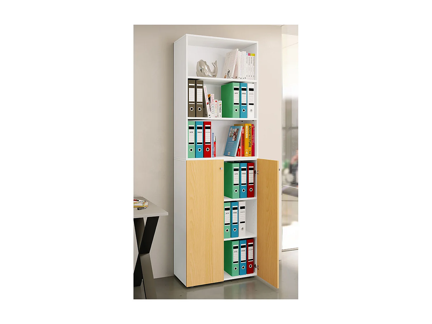 Office cabinet Ulas White / Beech H. 220 x W. 70 x D. 40cm