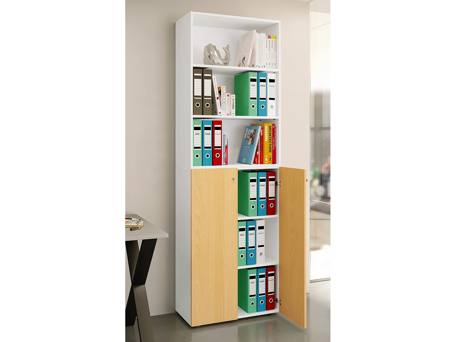Office cabinet Ulas White / Beech H. 220 x W. 70 x D. 40cm