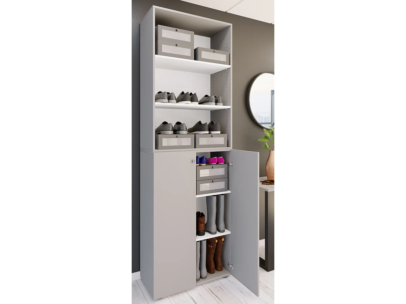 Shoe cabinet Lona Gray H. 220 x W. 70 x D. 40cm
