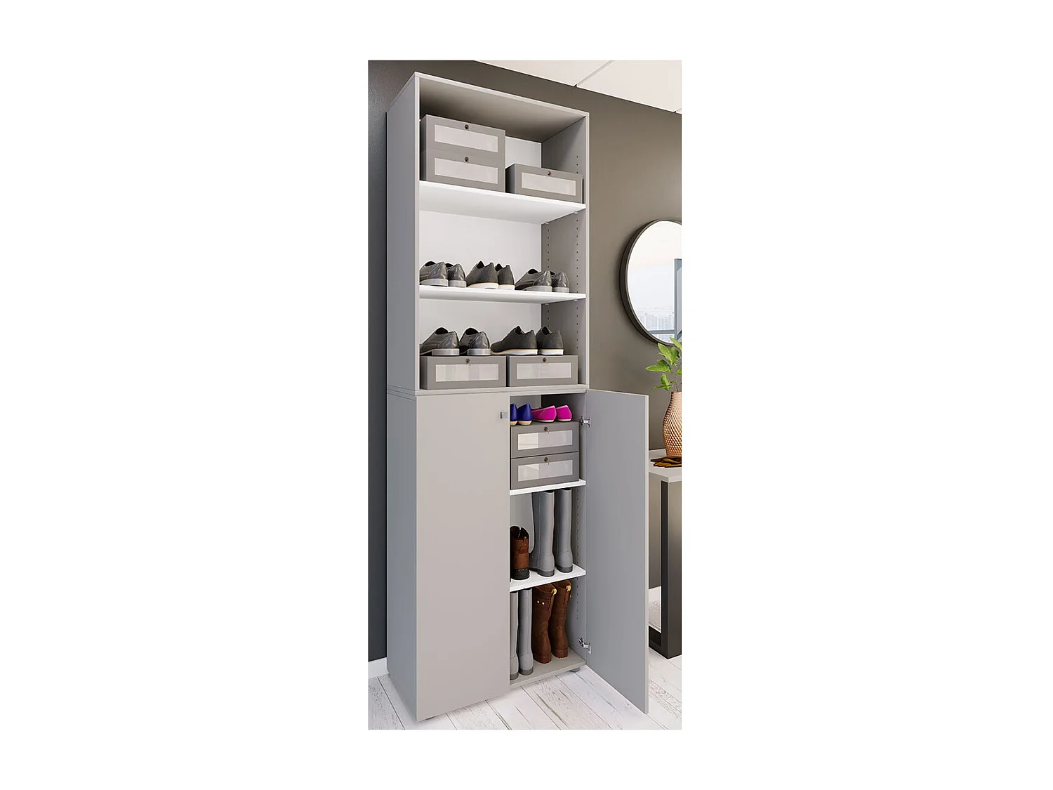 Shoe cabinet Lona Gray H. 220 x W. 70 x D. 40cm