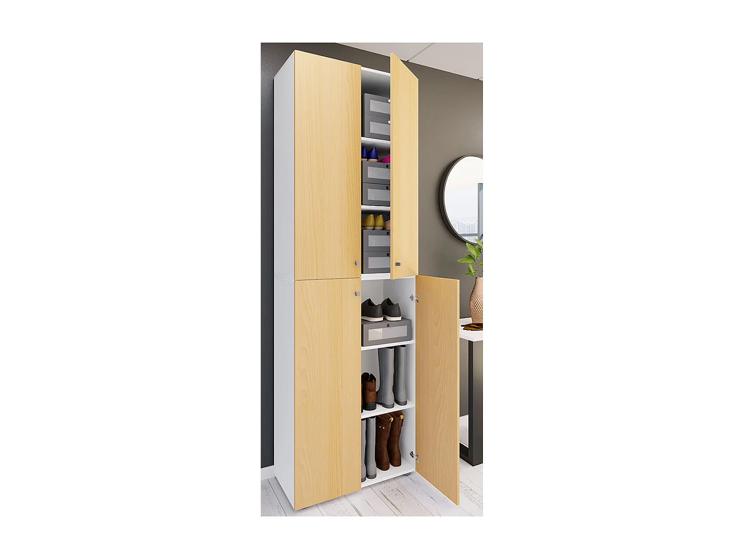 Shoe cabinet Lona White / Beech H. 220 x W. 70 x D. 40cm