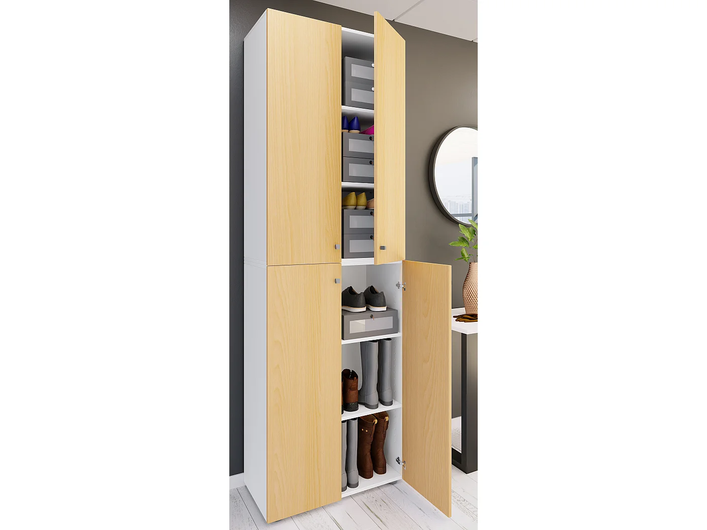 Shoe cabinet Lona White / Beech H. 220 x W. 70 x D. 40cm