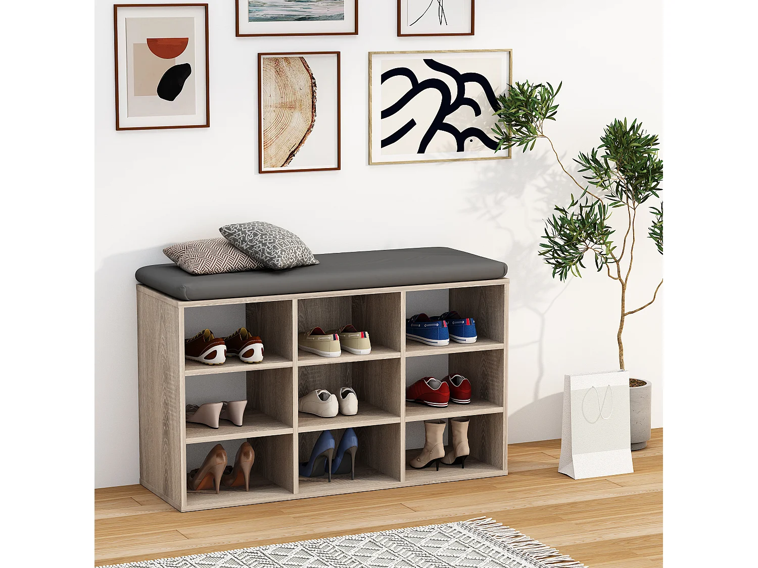 Prateleira de sapato de madeira VCM | Dimensões aprox. A. 50 x L. 80 x P. 30 cm | Sapato com 9 compartimentos | Móvel para sapato - Hinsol XS (Sonoma oak)