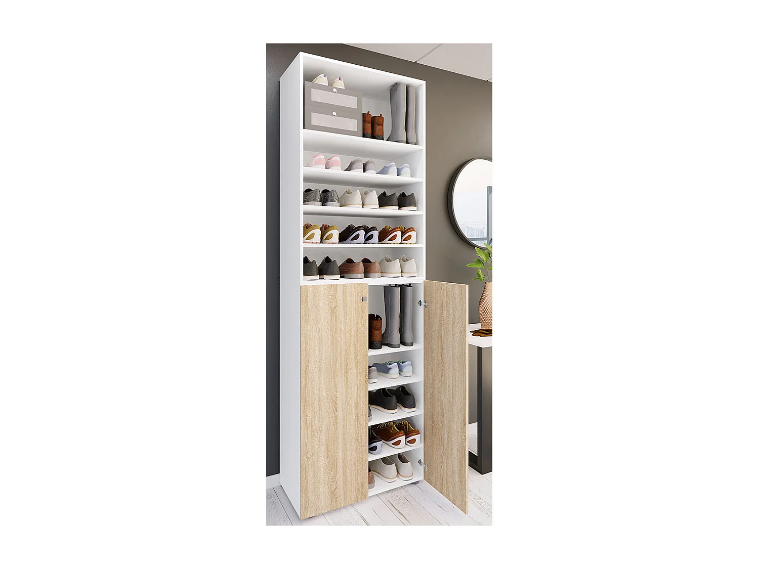 Shoe cabinet Lona White / Sonoma oak H. 220 x W. 70 x D. 40cm