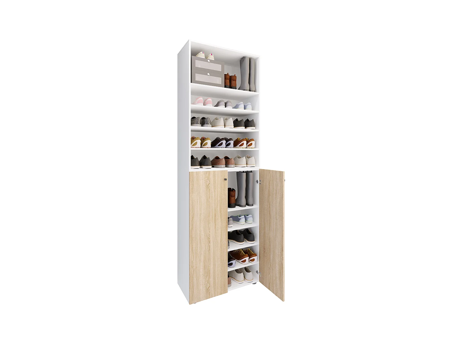 Shoe cabinet Lona White / Sonoma oak H. 220 x W. 70 x D. 40cm