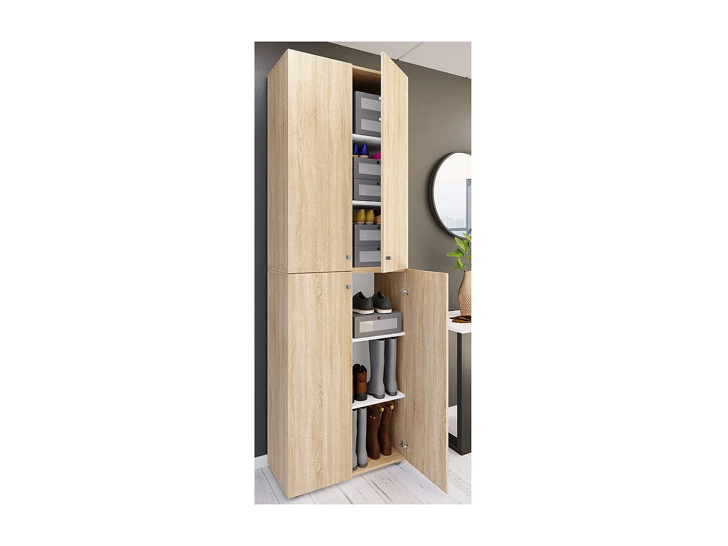 Shoe cabinet Lona Sonoma Oak H. 220 x W. 70 x D. 40cm