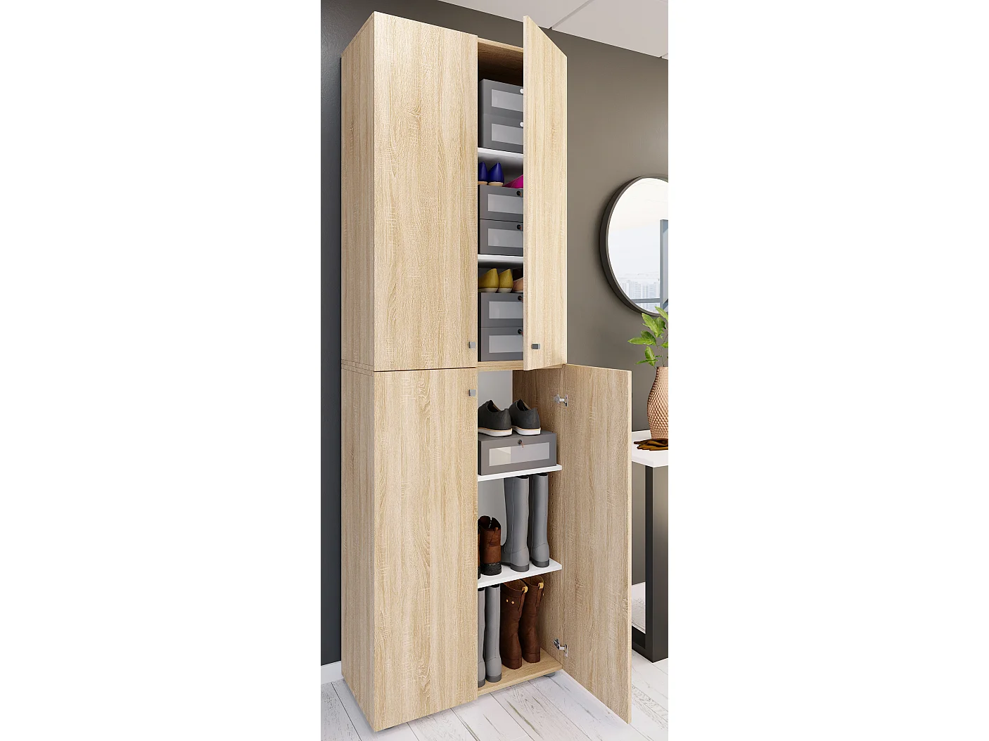 Shoe cabinet Lona Sonoma Oak H. 220 x W. 70 x D. 40cm