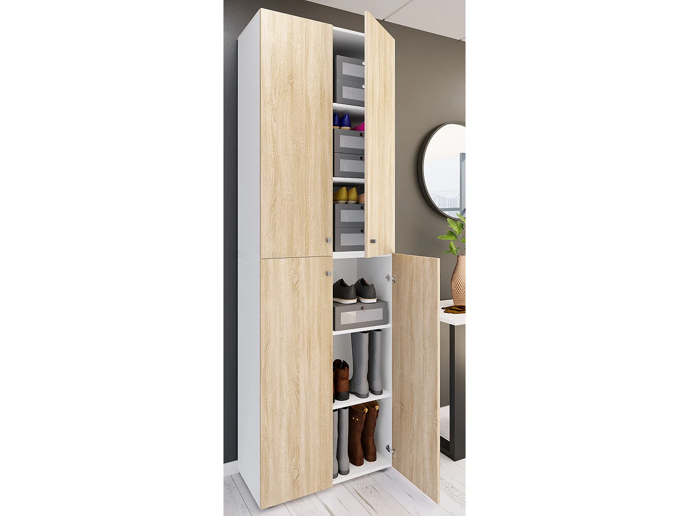 Shoe cabinet Lona White / Sonoma oak H. 220 x W. 70 x D. 40cm