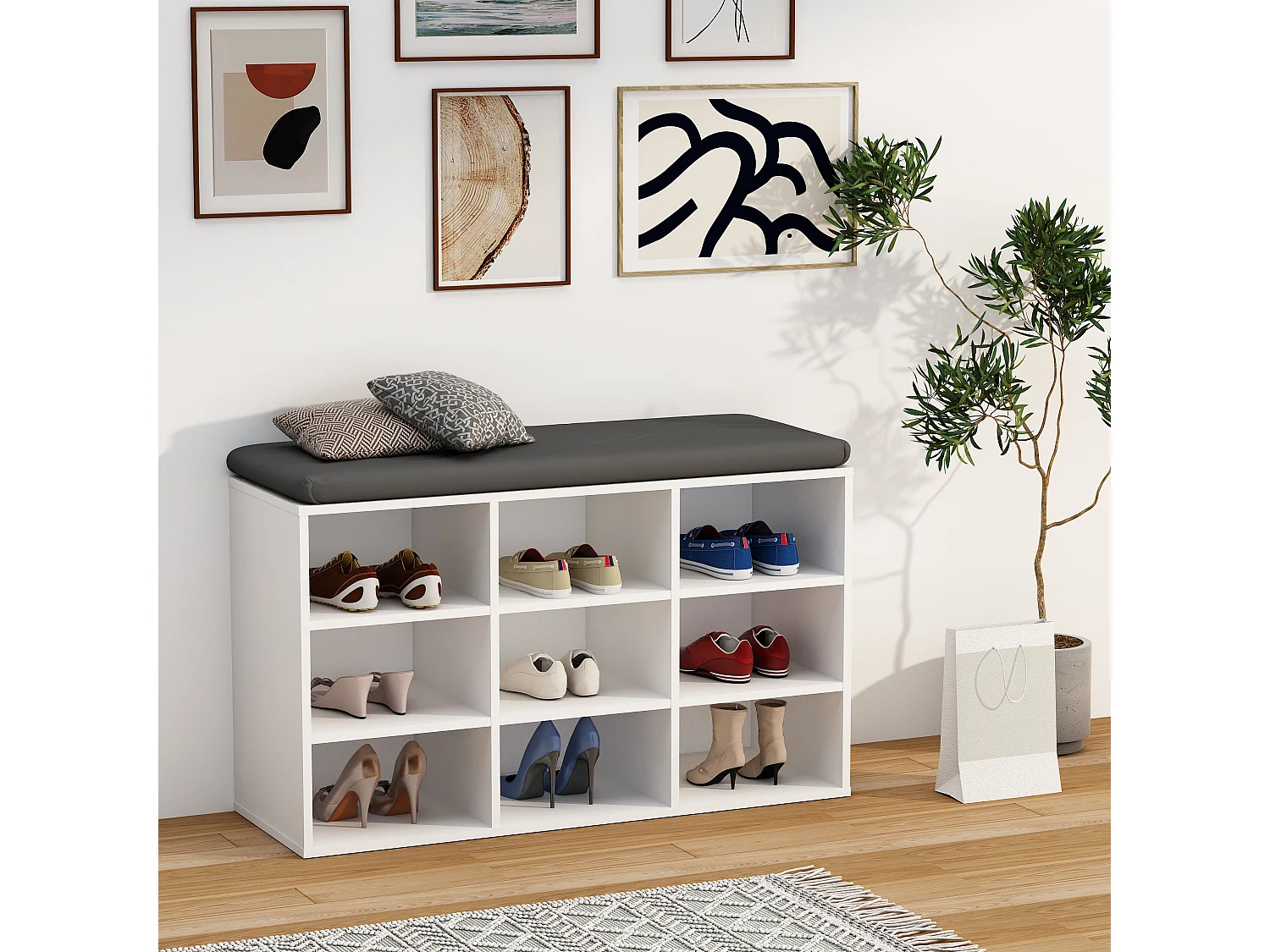 Prateleira de sapato de madeira VCM | Dimensões aprox. A. 50 x L. 80 x P. 30 cm | Sapatilhas com 9 compartimentos | Armário para sapatos - Hinsol XS (Branco)