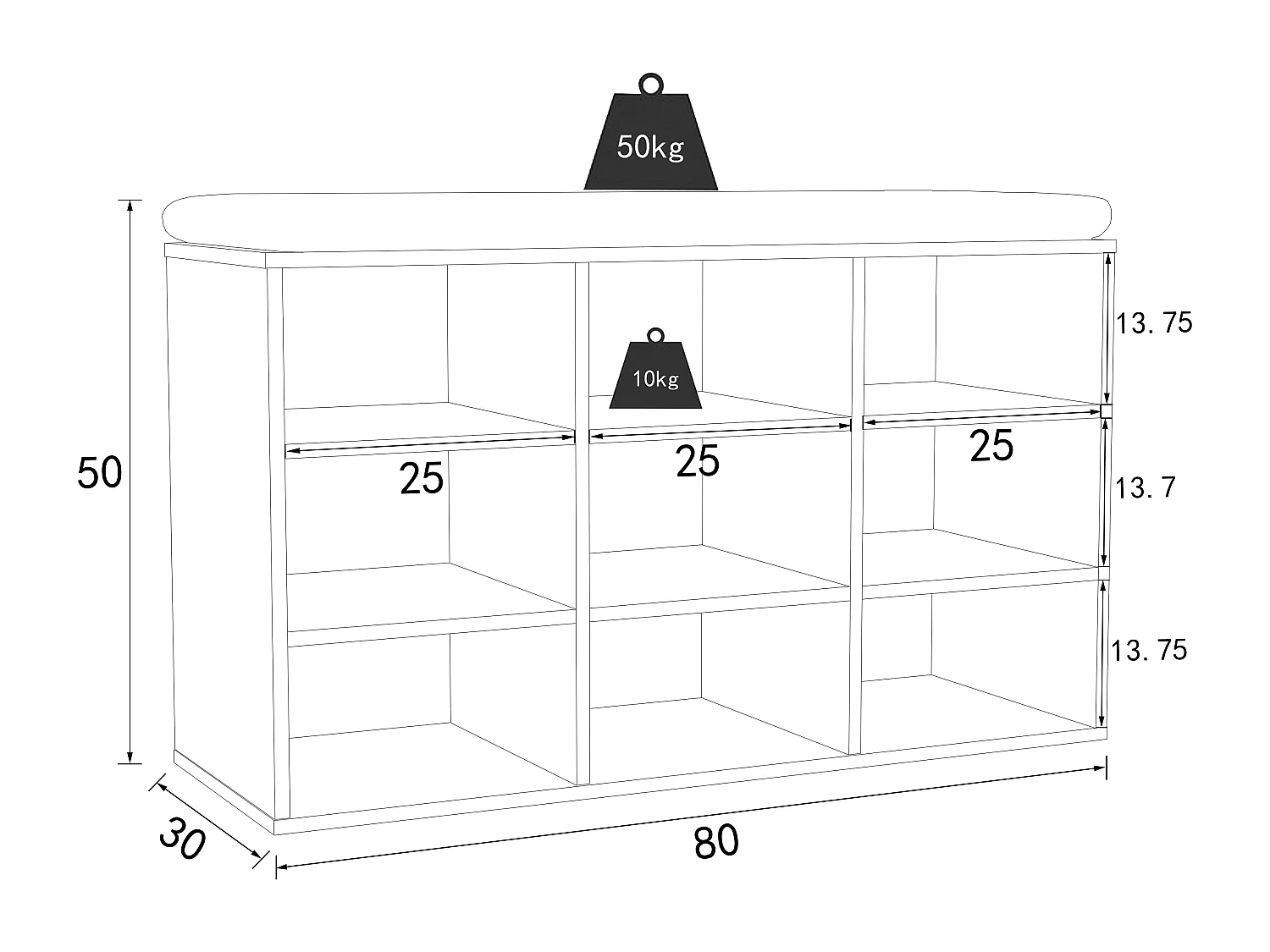 Shoe Shelf Hinsol White H. 50 x W. 80 x D. 30 cm
