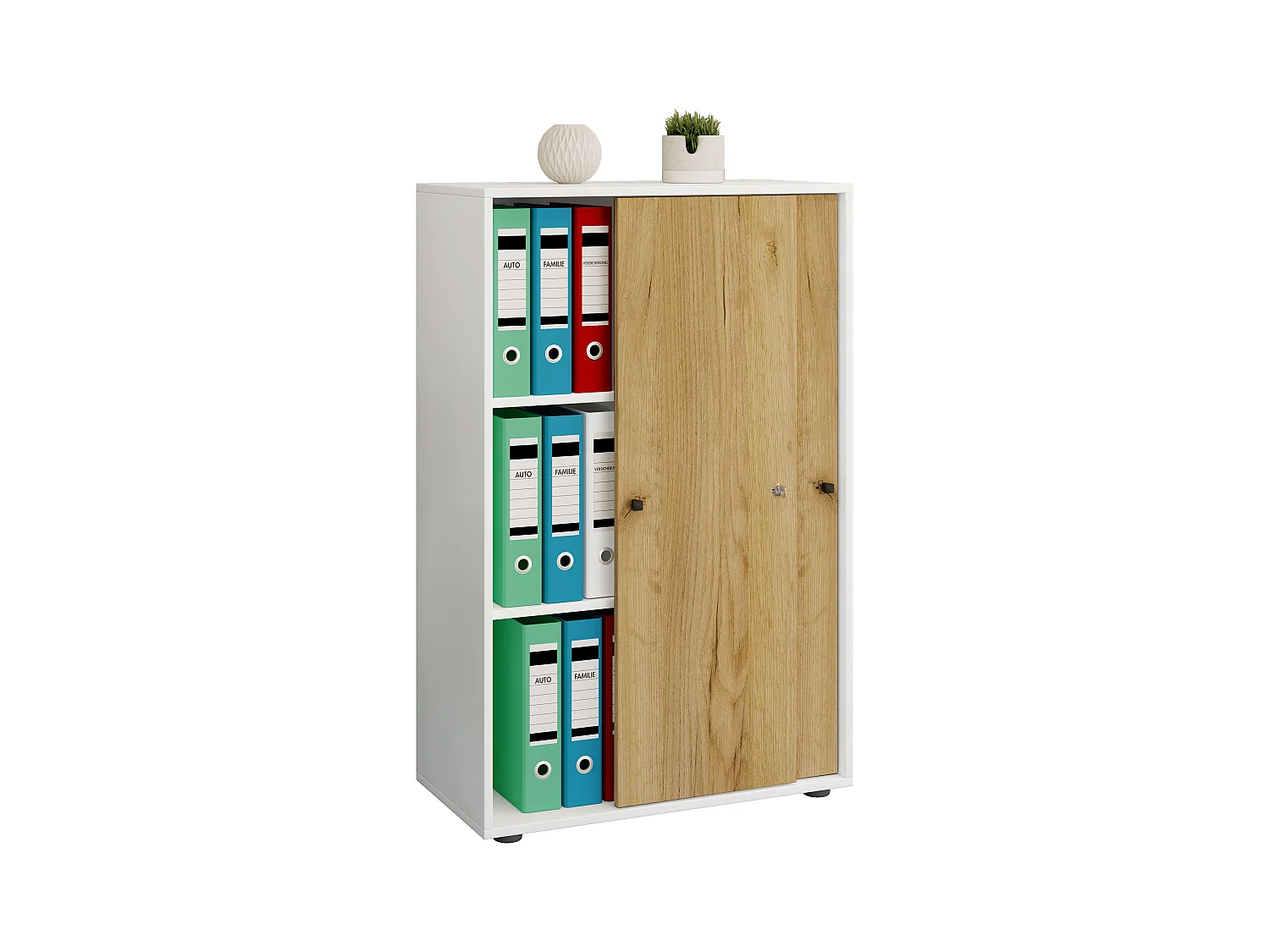 Office cabinet Lona White / Honey oak W. 70 x H. 111 x D. 40 cm