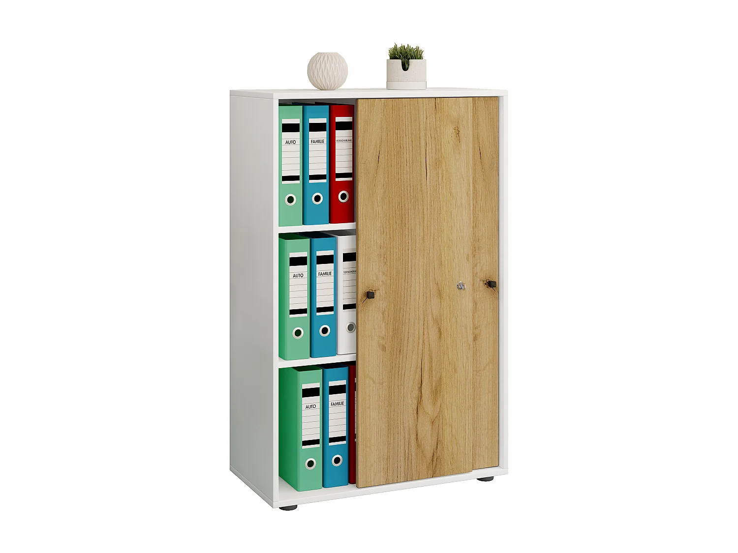 Office cabinet Lona White / Honey oak W. 70 x H. 111 x D. 40 cm