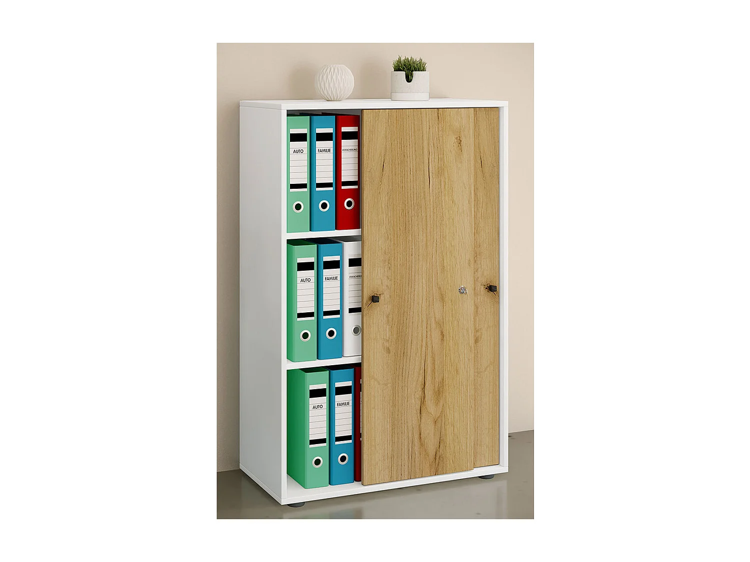 Office cabinet Lona White / Honey oak W. 70 x H. 111 x D. 40 cm