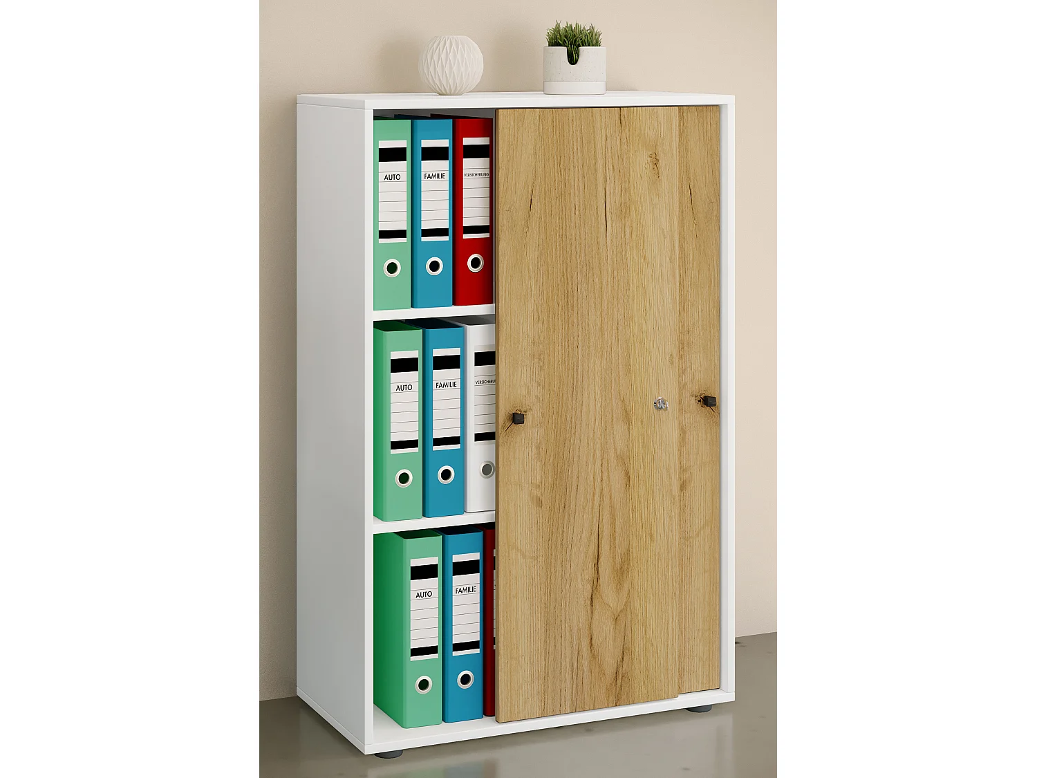 Office cabinet Lona White / Honey oak W. 70 x H. 111 x D. 40 cm