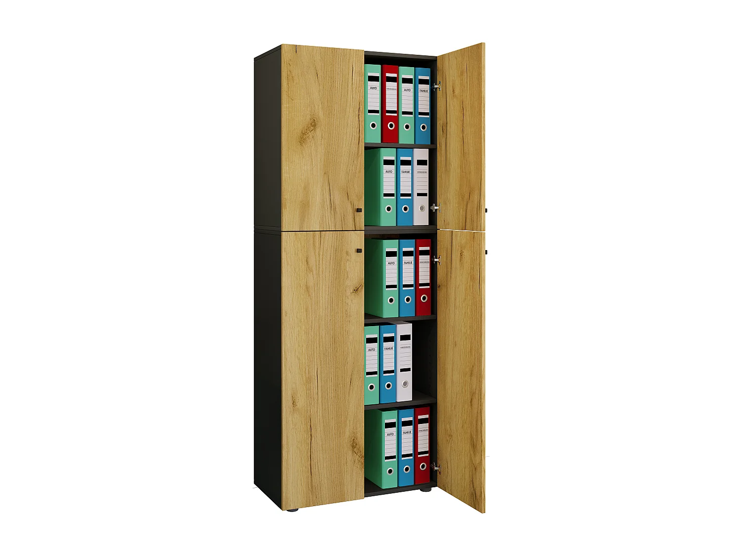 Office cabinet Lona Anthracite / honey oak W. 70 x H. 184 x D. 40 cm