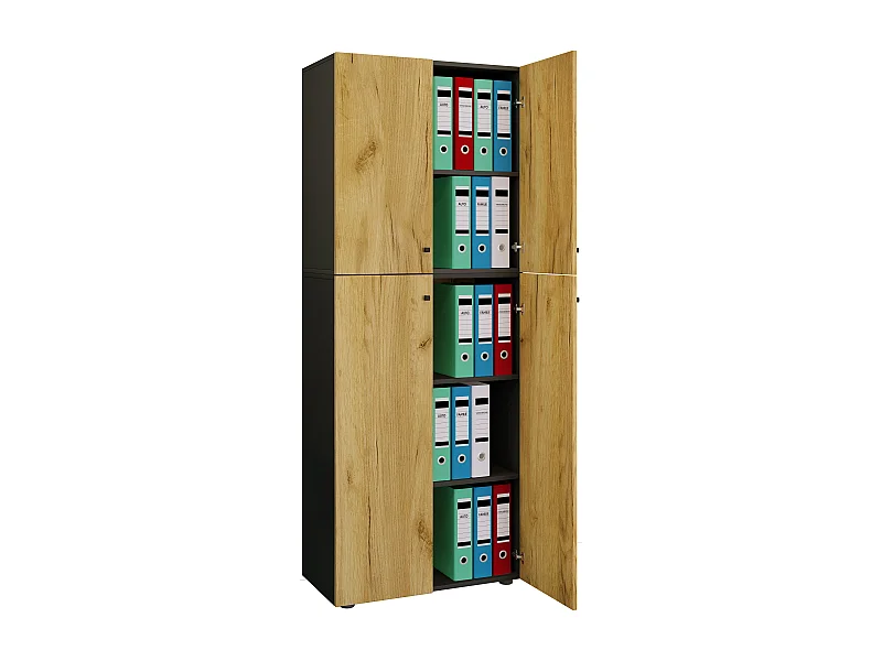 Office cabinet Lona Anthracite / honey oak W. 70 x H. 184 x D. 40 cm