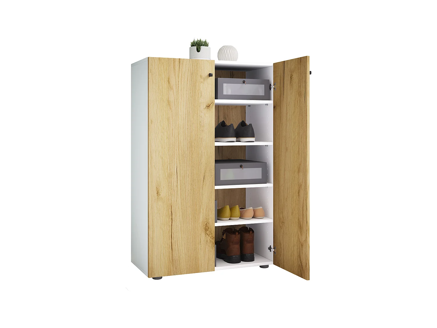 Shoe cabinet Lona White / Honey oak H. 110 x W. 70 x D. 39 cm