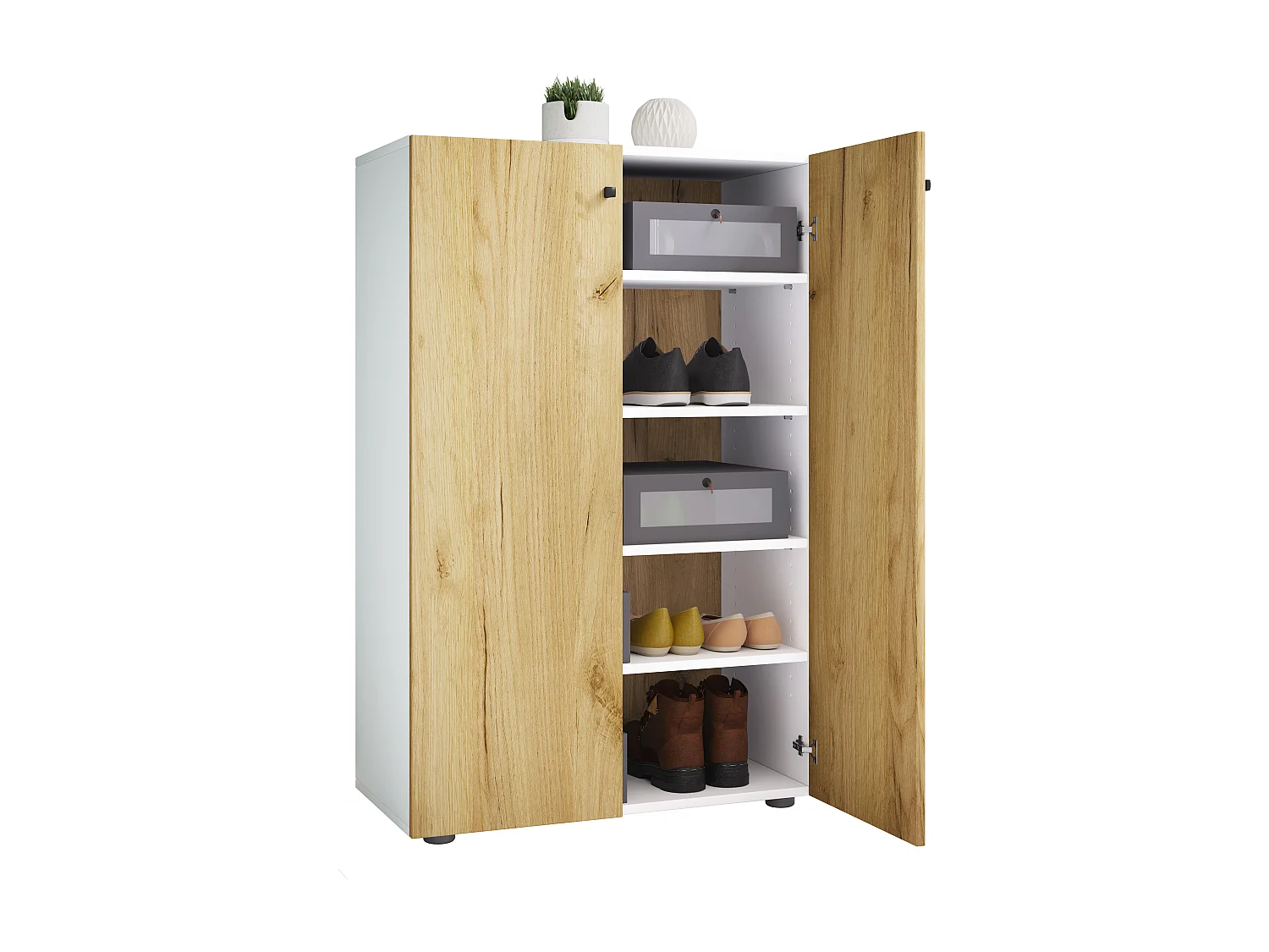 Shoe cabinet Lona White / Honey oak H. 110 x W. 70 x D. 39 cm