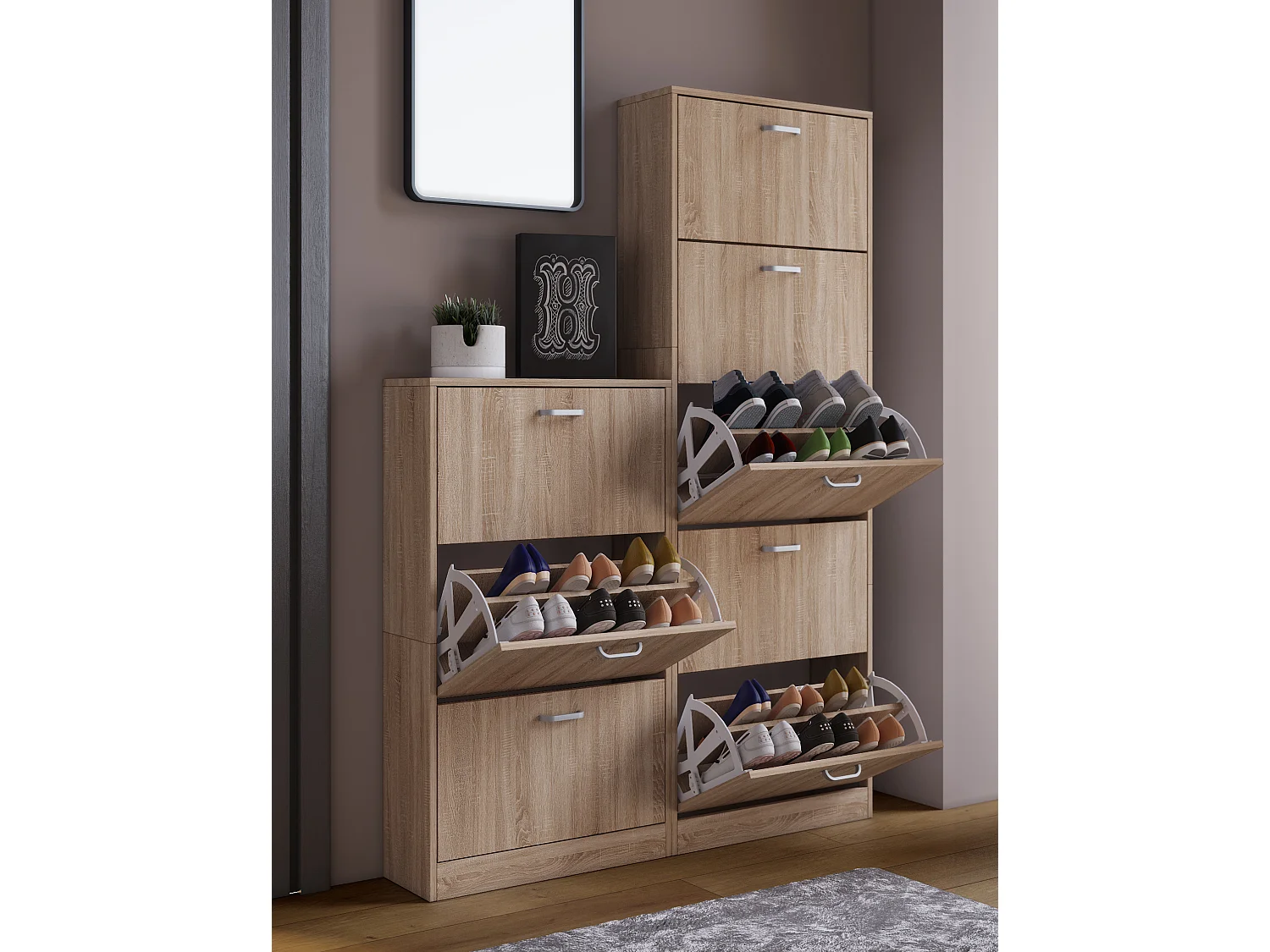 Shoe cabinet Sipos Sonoma oak (Sägerau) H. 105 x W. 59 x D. 22 cm