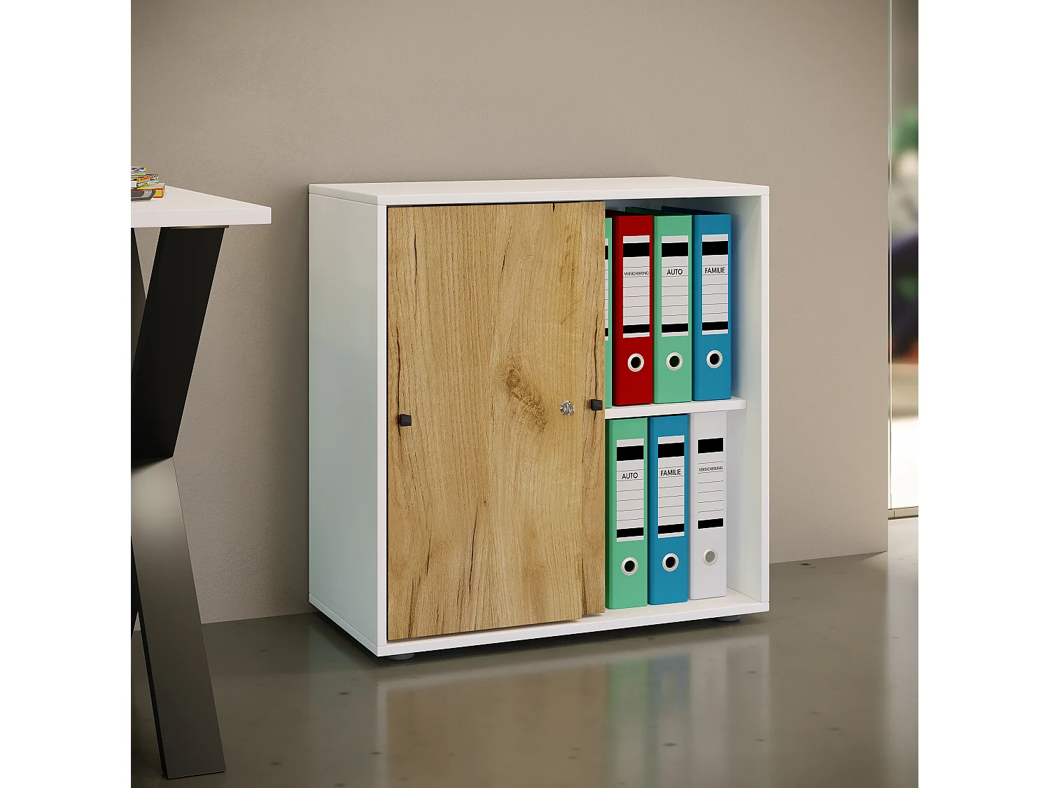 Office cabinet Lona White / Honey oak W. 70 x H. 73 x D. 37 cm
