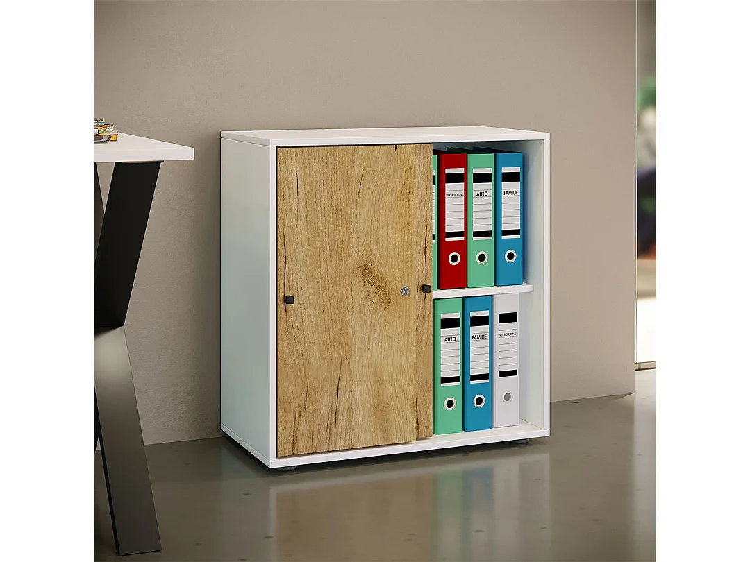 Office cabinet Lona White / Honey oak W. 70 x H. 73 x D. 37 cm