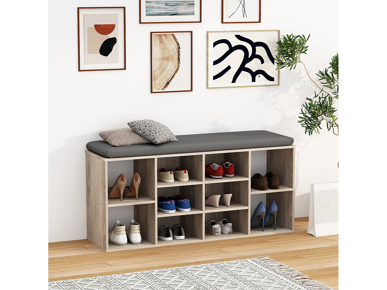 Prateleira de sapato de madeira VCM | Dimensões aprox. A. 50 x L. 104 x P. 30 cm | Sapato com 10 compartimentos | Móvel para sapato - Hinsol S (Sonoma oak)