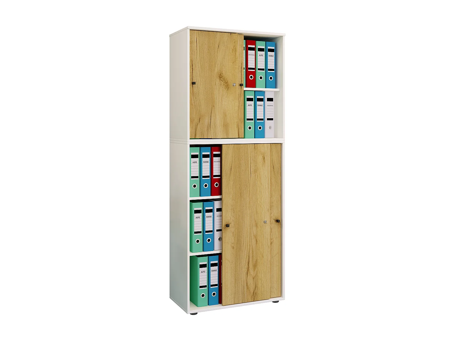 Office cabinet Lona White / Honey oak W. 70 x H. 184 x D. 37 cm