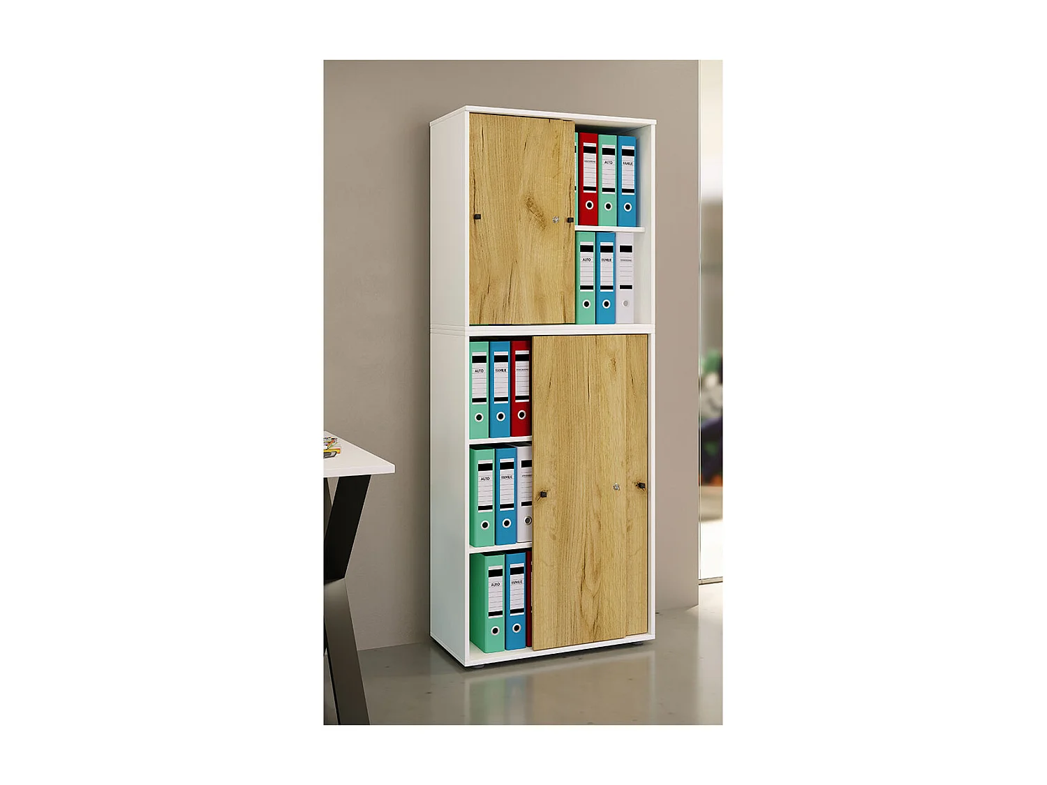 Office cabinet Lona White / Honey oak W. 70 x H. 184 x D. 37 cm