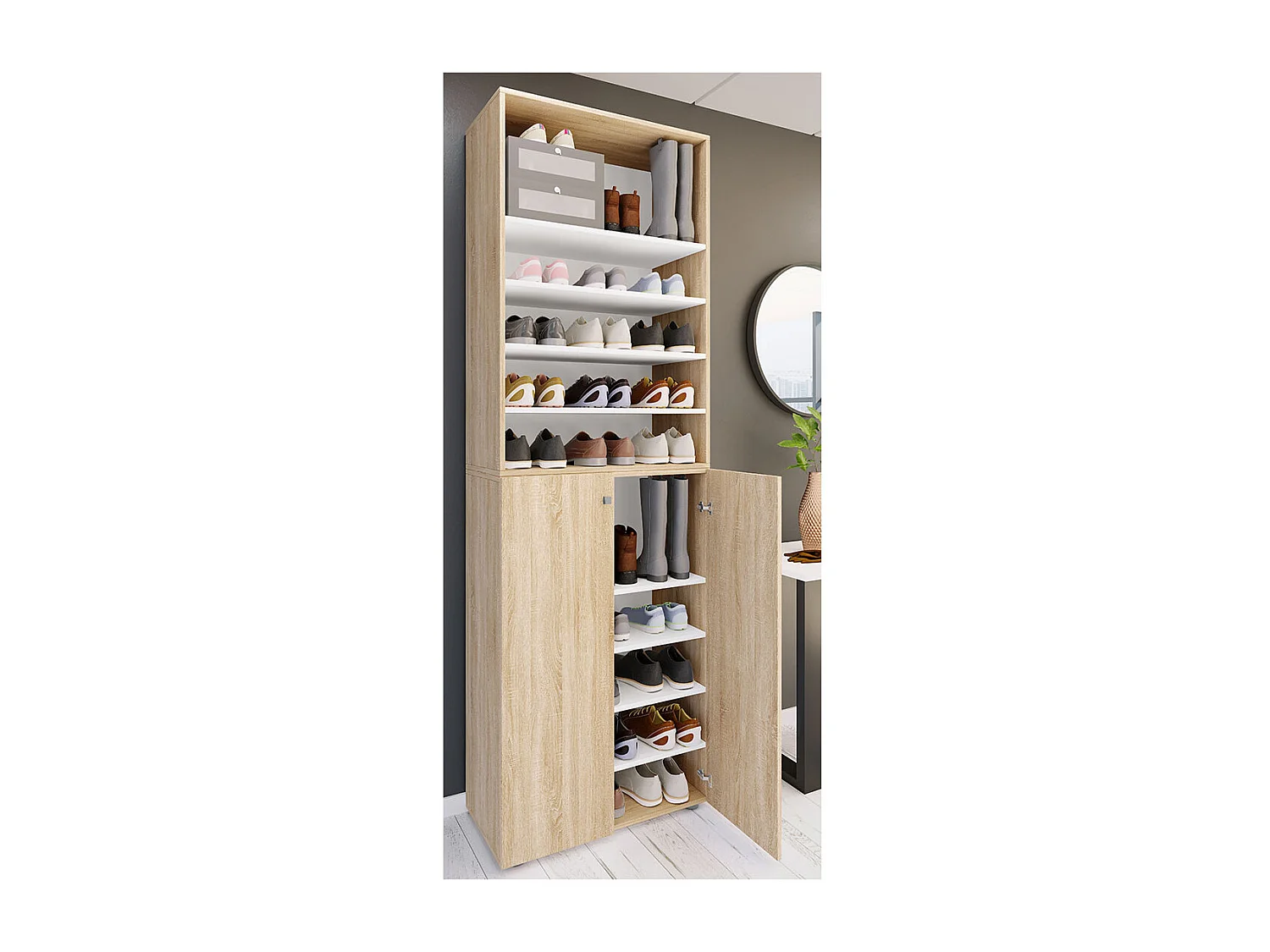 Shoe cabinet Lona Sonoma Oak H. 220 x W. 70 x D. 40cm
