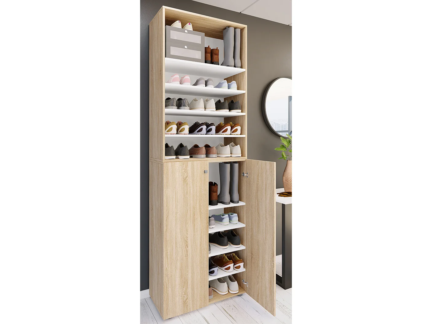 Shoe cabinet Lona Sonoma Oak H. 220 x W. 70 x D. 40cm