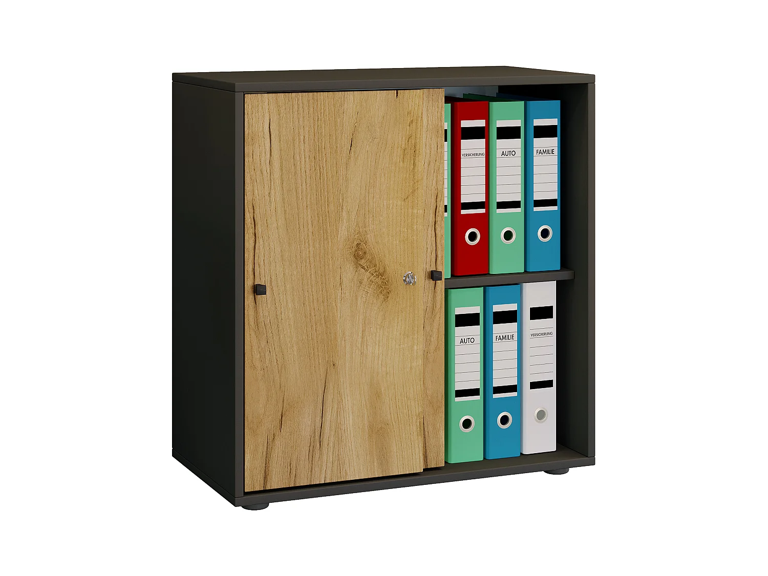 Office cabinet Lona Anthracite / honey oak W. 70 x H. 73 x D. 37 cm