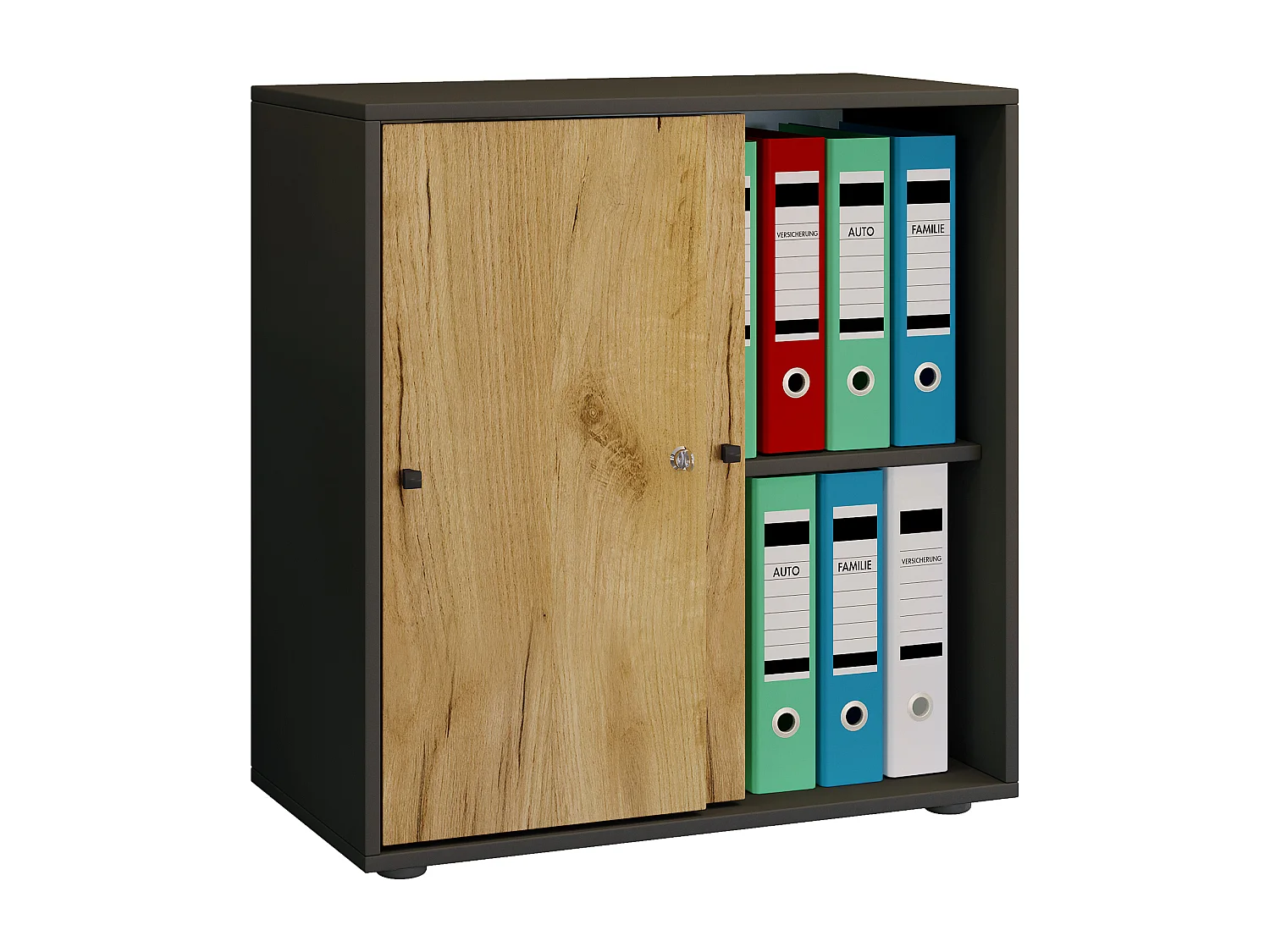 Office cabinet Lona Anthracite / honey oak W. 70 x H. 73 x D. 37 cm