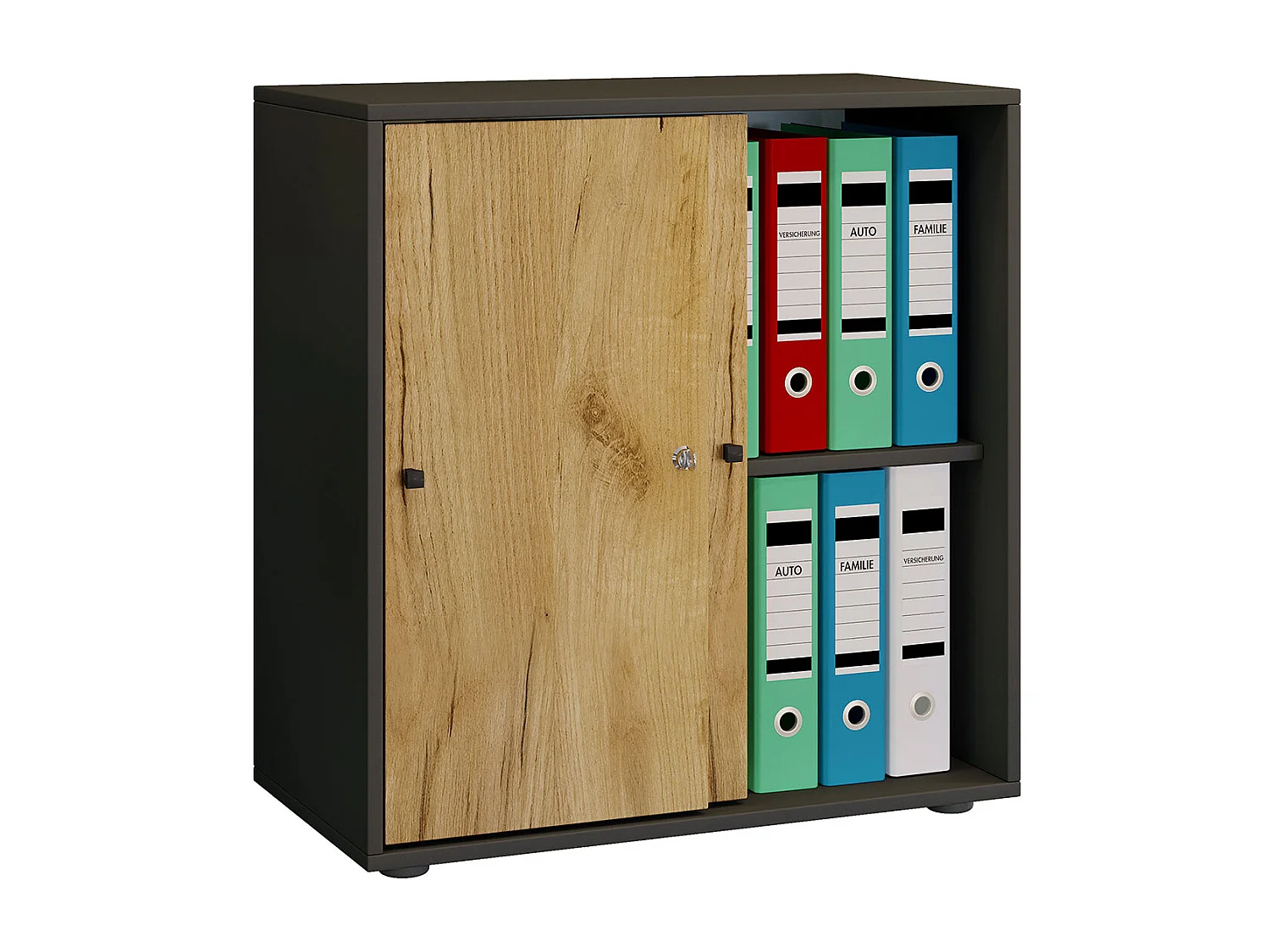 Office cabinet Lona Anthracite / honey oak W. 70 x H. 73 x D. 37 cm