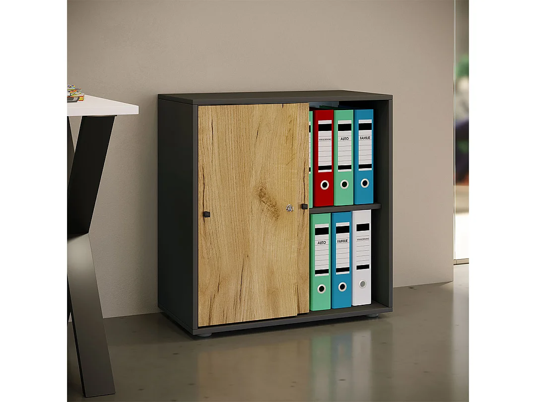 Office cabinet Lona Anthracite / honey oak W. 70 x H. 73 x D. 37 cm