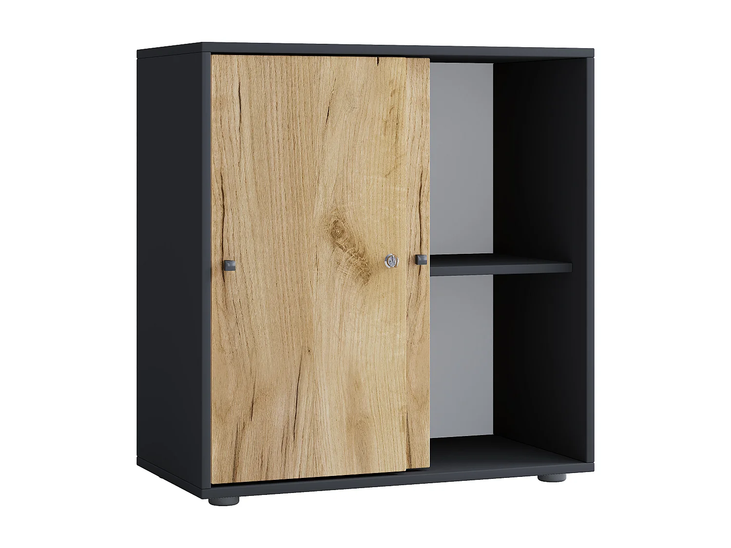 Office cabinet Lona Anthracite / honey oak W. 70 x H. 73 x D. 37 cm