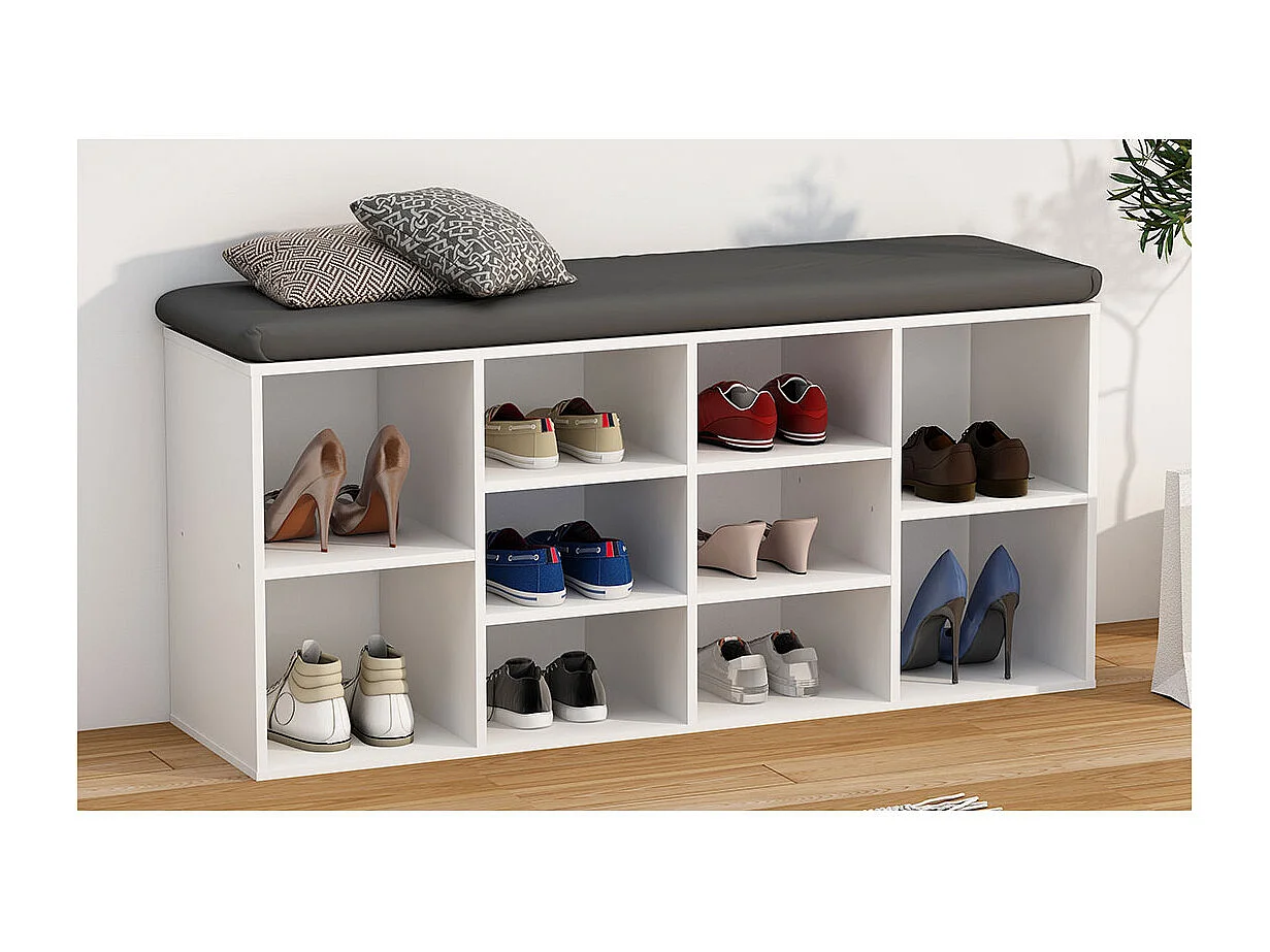 Prateleira de sapato de madeira VCM | Dimensões aprox. A. 50 x L. 104 x P. 30 cm | Sapato cômoda com 10 compartimentos | Armário para sapatos - Hinsol S (Branco)