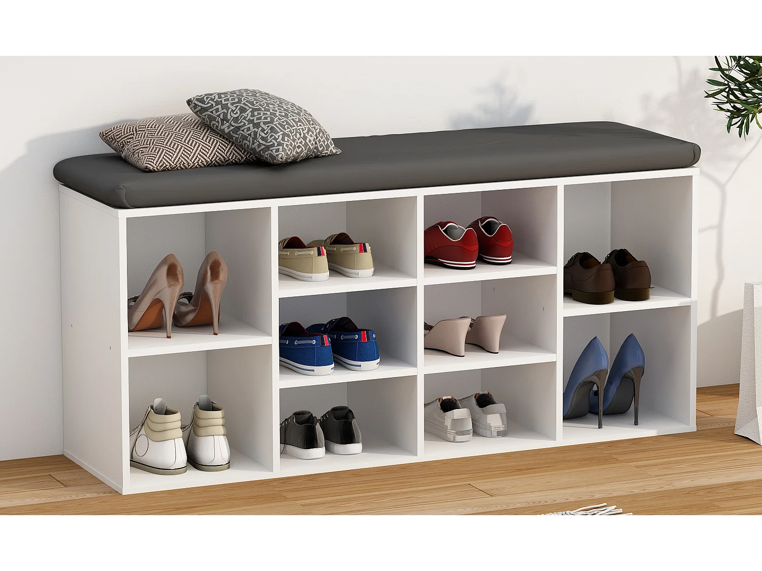 Prateleira de sapato de madeira VCM | Dimensões aprox. A. 50 x L. 104 x P. 30 cm | Sapato cômoda com 10 compartimentos | Armário para sapatos - Hinsol S (Branco)