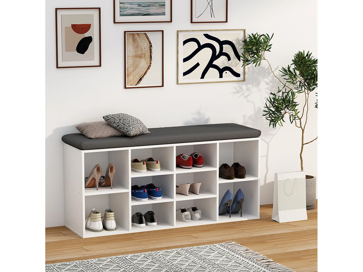 Shoe Shelf Hinsol White H. 50 x W. 104 x D. 30 cm