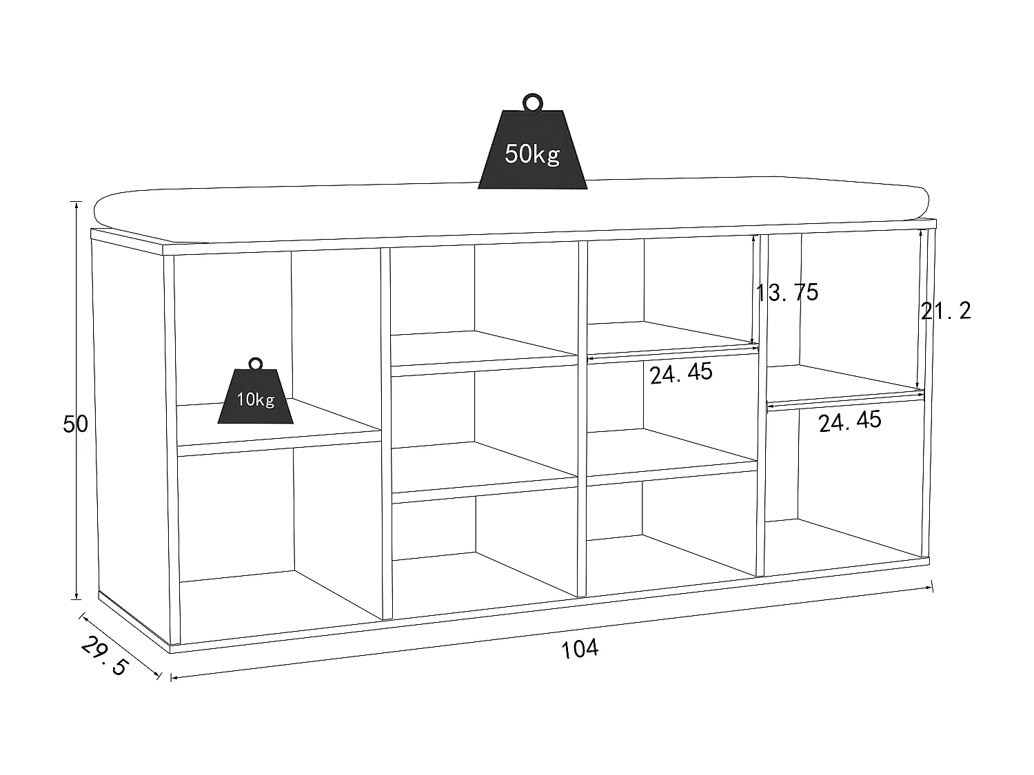 Shoe Shelf Hinsol White H. 50 x W. 104 x D. 30 cm