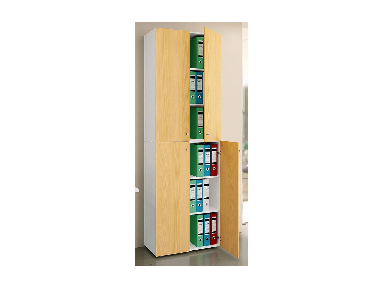 Office cabinet Ulas White / Beech H. 220 x W. 70 x D. 40cm