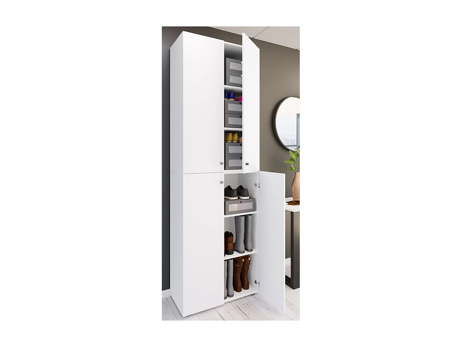 Shoe cabinet Lona White H. 220 x W. 70 x D. 40cm
